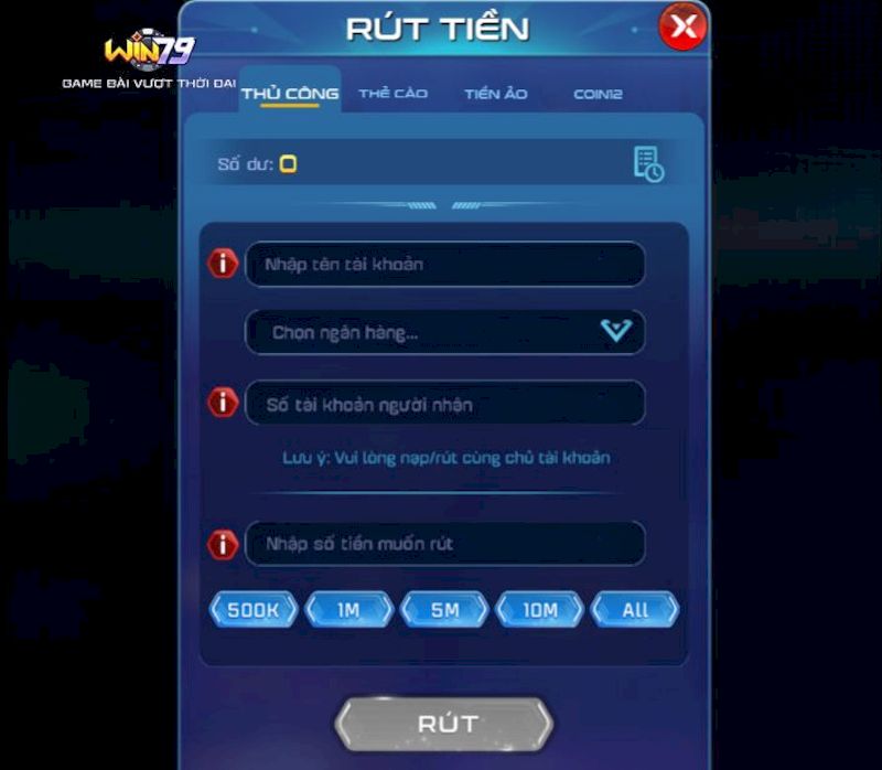 Thao tác rút tiền Win79